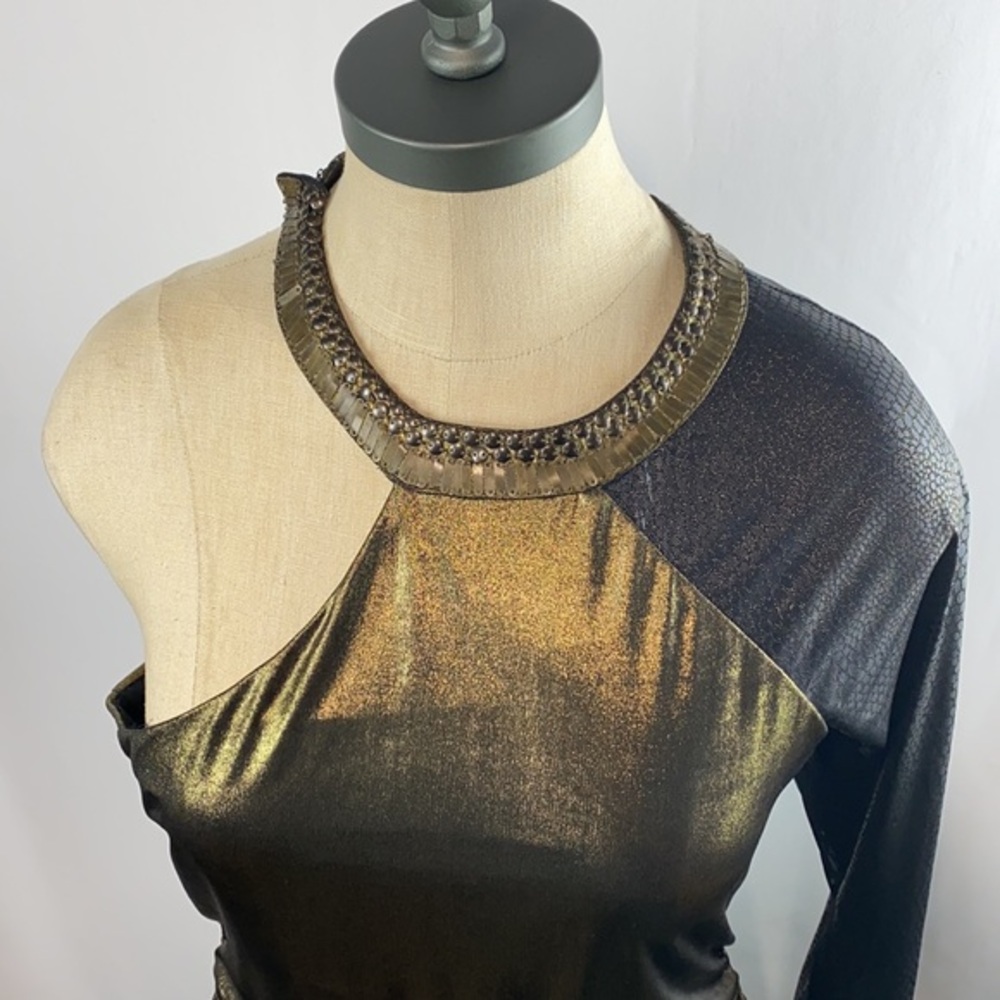 BEBE URBAN JUNGLE FOIL DRESS SIZE L - Picture 4 of 11